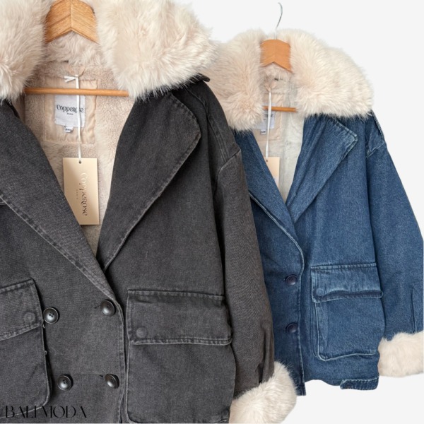 جاكيت جينز Oversize بفراء