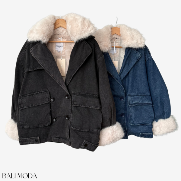 جاكيت جينز Oversize بفراء